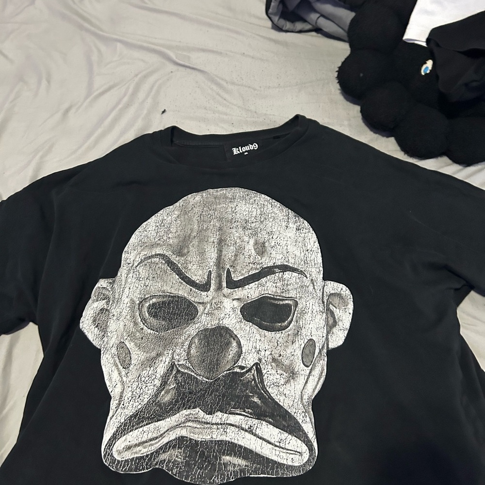 Black Graphic T-Shirt with Mask Design